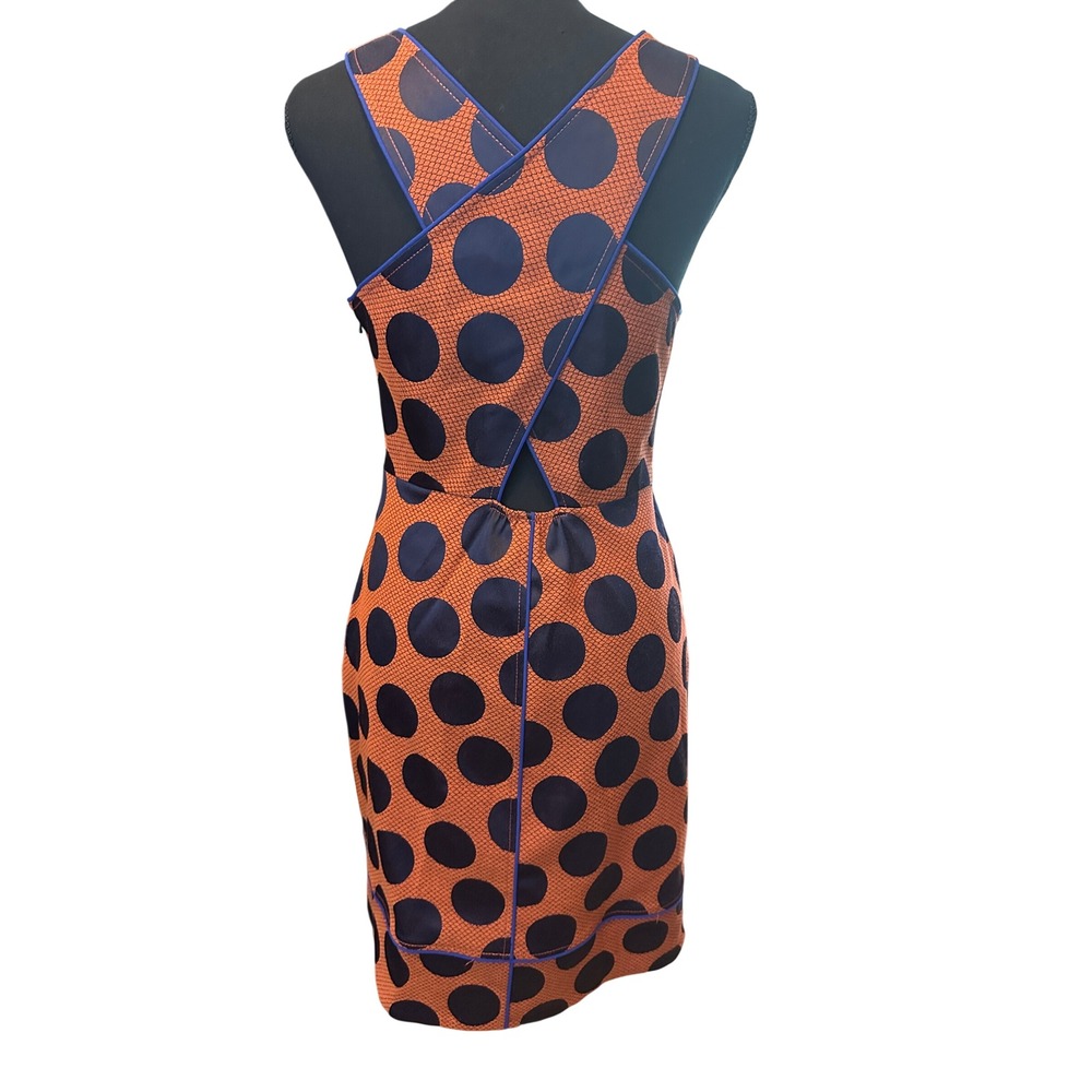 Maeve Anthropologie Rokin Orange Navy Polka Dot Cross Back Dress 6 - Picture 2 of 11